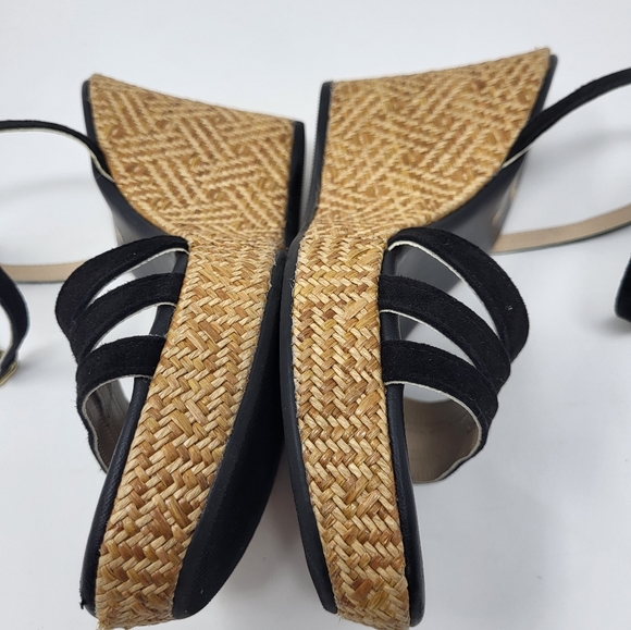 Clorinda Antinori Espadrille Ankle Strap Wedge Black Suede Strap High Shoe 9 - Picture 5 of 11